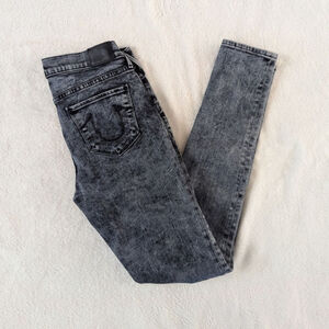 True Religion Jeans Halle Mid Rise Super Skinny Gray 27